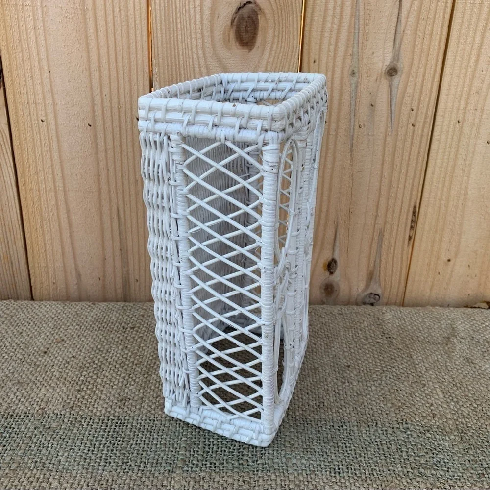 Vintage Wicker Rattan Tissue Holder Box White